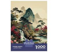 Rompecabezas De 1000 Piezas Para Adolescentes Asian Landscape with Waterfall And Flowers Rompecabezas Para Adultos Juegos Relajantes Decoración Del Hogar Regalos De Cumpleaños Y Únicos 70x50cm/1000pcs