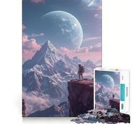 Rompecabezas de 1000 Piezas para Adolescentes Astronauta en la Cima de una montaña con un Planeta Diseño artístico de líneas limpias Juego Creativo Juguete Relajante (50x75cm)