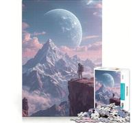 Rompecabezas de 1000 Piezas para Adolescentes: Astronauta en la Cima de una montaña con un Planeta Juegos educativos, desafío exigente, Regalo de cumpleaños 38x52cm