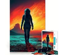 Rompecabezas de 1000 Piezas para Adolescentes Astronauta en un Planeta alienígena,Paisaje,Arte de líneas limpias,Juego Creativo,Juguete,Juego Relajante, (50x75cm)