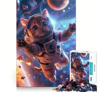 Rompecabezas de 1000 Piezas para Adolescentes Astronauta,Gato Espacial,Arte de Borde Exacto,Juguete de Entrenamiento Cerebral,Juego para Momentos Acogedores,Exhibición de Arte Navideño (38x52cm)