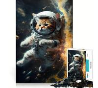 Rompecabezas de 1000 Piezas para Adolescentes Astronauta,Gato Espacial,Decoración de Corte Preciso,Juego Cognitivo,Juguete para Jugar en Tiempo Libre,Regalo Navideño para la Relajación (38x52cm)