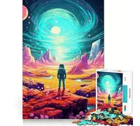 Rompecabezas de 1000 Piezas para Adolescentes Astronauta perdido en un Planeta alienígena,Arte sin Costuras,Juego Mental,Regalo,Tiempo de Descanso,diversión,Navidad,Arte de Ocio (50x75cm)