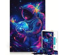 Rompecabezas de 1000 Piezas para Adolescentes Astronauta sosteniendo la Tierra Decoración de Corte preciso Juego cognitivo Juguete para el Tiempo Libre Regalo Relajante de Navidad (38x26cm)