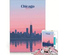 Rompecabezas de 1000 Piezas para Adolescentes: Atardecer con el Horizonte de Chicago, Juegos educativos, Entrena tu Cerebro y Tus Manos, colección de Artistas, Bellas Artes 50x75cm