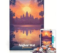 Rompecabezas de 1000 Piezas para Adolescentes: Atardecer en Angkor Wat, Juego Educativo, dificultad Alta, Regalo de cumpleaños, Regalos de Viaje 38x26cm