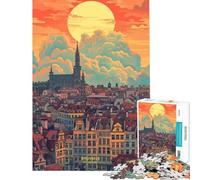 Rompecabezas de 1000 Piezas para Adolescentes Atardecer en Bruselas Bélgica Un Reto para completar Decoración Juegos relajantes para Mayores de 14 años (38x52cm)