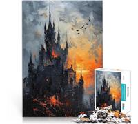 Rompecabezas de 1000 Piezas para Adolescentes Atardecer en el Castillo Oscuro Juego práctico Adecuado para decoración de Escritorio. 38x26cm