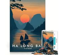 Rompecabezas de 1000 Piezas para Adolescentes Atardecer en la bahía de Ha Long,Arte de Bordes precisos,Actividad para desarrollar la Mente,Juego para Pasar un rato Agradable,Regalo de cumpleaños