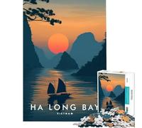 Rompecabezas de 1000 Piezas para Adolescentes Atardecer en la bahía de Ha Long Juguetes educativos y relajantes Un Regalo de cumpleaños Ideal para quienes Buscan una Obra de Arte Tamaño 38x52cm