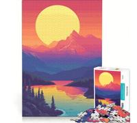 Rompecabezas de 1000 Piezas para Adolescentes Atardecer en la montaña con Lago Juegos Divertidos Entrena tu Cerebro y Tus Manos Mejora el Amor Entre Parejas 38x26cm