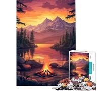 Rompecabezas de 1000 Piezas para Adolescentes Atardecer en la montaña Junto a una fogata Diversión en casa Juego Imposible de armar para Mayores de 14 años (38x52cm)