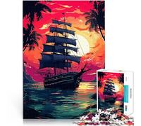Rompecabezas de 1000 Piezas para Adolescentes Atardecer en un Barco Solitario en Pixel Art Juego Educativo Familiar Gran Regalo 38x26cm