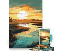 Rompecabezas de 1000 Piezas para Adolescentes Atardecer en un pantano Tranquilo,Arte de Corte Fino,Entrenamiento de concentración,Juego Divertido para Momentos de Tranquilidad