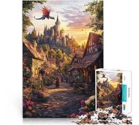Rompecabezas de 1000 Piezas para Adolescentes Atardecer en un Pueblo Medieval Diversión Familiar Regalo de cumpleaños, Regalos 52x38cm