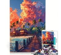 Rompecabezas de 1000 Piezas para Adolescentes Atardecer en una Isla Tropical con Muelle de Madera decoración de Pared de Juguete Entrena tu Cerebro y Tus Manos Gran Regalo para los Amantes