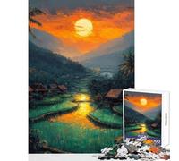 Rompecabezas de 1000 Piezas para Adolescentes Atardecer sobre terrazas de arroz Rompecabezas Educativo de 1000 Piezas Regalos de Amigo Invisible Difícil (38x26cm)