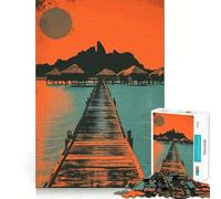 Rompecabezas de 1000 Piezas para Adolescentes Atardecer Tropical bungalows sobre el Agua Juego de Ajuste desafío Mental Juguete Momento de diversión Tranquila Escena navideña Arte (50x75cm)