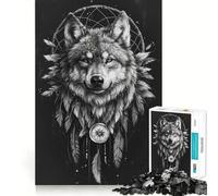Rompecabezas de 1000 Piezas para Adolescentes Atrapasueños de Lobo Bohemio,Arte de Corte preciso,Juego para ejercitar la Mente,Juego para Relajarse,Arte navideño para el Tiempo Libre 50x75cm