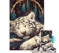Rompecabezas de 1000 Piezas para Adolescentes Atrapasueños de Tigre Blanco durmiendo Desafío Educativo para la decoración de la Pared Juegos relajantes Apto para Mayores de 14 años (50x75cm)