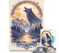 Rompecabezas de 1000 Piezas para Adolescentes Aullido del Lobo Armonía al Anochecer, Juguete Educativo, Actividades Divertidas en casa, Regalo de Juego desafiante 50x75cm