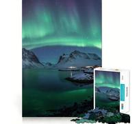 Rompecabezas de 1000 Piezas para Adolescentes Aurora Boreal sobre Las Islas Lofoten,Noruega Arte de Bordes precisos Juguete de Entrenamiento Cerebral Juego para Pasar un rato Agradable de Arte