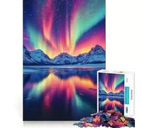 Rompecabezas de 1000 Piezas para Adolescentes Aurora Boreal sobre montañas,Arte de Bordes precisos,Juguete de Entrenamiento Cerebral,Juego para Pasar un rato Agradable,decoración navideña (50x75cm)