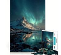 Rompecabezas de 1000 Piezas para Adolescentes Aurora Boreal sobre montañas Nevadas Arte de Corte Limpio Juego Creativo Juguete Juego Relajante Arte (38x52cm)
