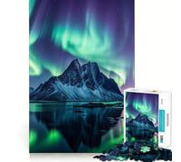 Rompecabezas de 1000 Piezas para Adolescentes Aurora Boreal sobre montañas y Lago Naturaleza Bordes limpios Juego de lógica Juego Lento Diversión Actividad de cumpleaños (50x75cm)