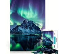 Rompecabezas de 1000 Piezas para Adolescentes Aurora Boreal sobre montañas y Lago Naturaleza Diversión para unir Piezas Entrenamiento Mental Juego Casual Tiempo Libre Arte navideño Exhibición 38x26cm