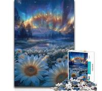 Rompecabezas de 1000 Piezas para Adolescentes, Aurora Boreal sobre un Campo de Girasoles, diversión Familiar y Noche de Juegos, decoración del hogar, Regalo de cumpleaños, 50x75cm (1000 Piezas)