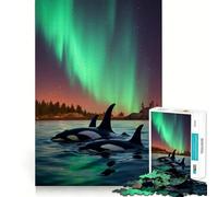 Rompecabezas de 1000 Piezas para Adolescentes Aurora,Orca,Ballena,Borde Limpio,Juego de lógica,Juego Lento,Divertido,Actividad de cumpleaños (38x52cm)