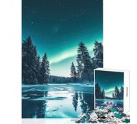 Rompecabezas de 1000 Piezas para Adolescentes: Auroras boreales sobre un Lago congelado Juguete Educativo Gran Regalo Juego de ingenio colección de Artistas Bellas Artes tamaño 50x75cm
