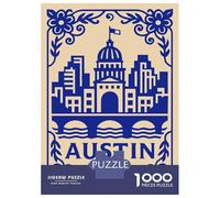 Rompecabezas De 1000 Piezas para Adolescentes Austin Texas Skyline with Floral Border Rompecabezas para Adultos Juegos De Relajación Regalos De Cumpleaños para Amigos Y Familiares 70x50cm/1000pcs