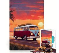 Rompecabezas de 1000 Piezas para Adolescentes Autobús en la Playa,Manualidades de Corte preciso,Juego cognitivo Divertido,Juego para el Tiempo Libre,decoración navideña para el hogar (38x26cm)