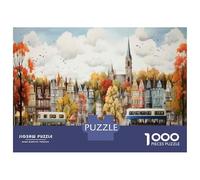Rompecabezas De 1000 Piezas Para Adolescentes Autumn Cityscape with Double-Decker Buses Rompecabezas Para Adultos Juegos Relajantes Regalos Para Mujeres Interacción Entre Padres E Hijos 38x26cm/1000pc