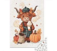 Rompecabezas De 1000 Piezas para Adolescentes Autumn Pumpkin Spice Latte Cow Rompecabezas para Adultos Juego De Ingenio Decoración Cumpleaños 38x26cm/1000pcs