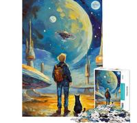 Rompecabezas de 1000 Piezas para Adolescentes Aventura Espacial con un Gato Ideal para cumpleaños y Navidad Una Obra de Arte Juego Imposible para Mayores de 14 años (38x26cm)