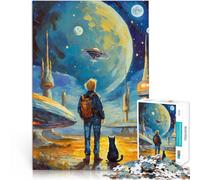 Rompecabezas de 1000 Piezas para Adolescentes Aventura Espacial con un Gato Juegos de relajación Mejorar el Amor Entre Parejas 75x50cm