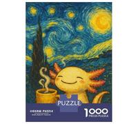 Rompecabezas De 1000 Piezas para Adolescentes Axolotl Coffee Starry Night Painting Rompecabezas para Adultos Juegos De Relajación Ensamblaje De Patrones Diversión En Casa Actividades, 38x26cm/1000pcs