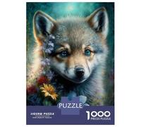 Rompecabezas De 1000 Piezas para Adolescentes Baby Wolf with Flowers Rompecabezas para Adultos Juego Familiar Antiestrés Cumpleaños Y Navidad 38x26cm/1000pcs