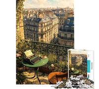Rompecabezas de 1000 Piezas para Adolescentes Balcón Parisino con máquina de Escribir y café Rompecabezas para Adultos Juegos relajantes Decoración Perfecta cumpleaños y Navidad