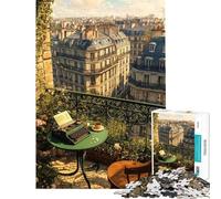 Rompecabezas de 1000 Piezas para Adolescentes Balcón Parisino con máquina de Escribir y café Rompecabezas para Adultos Juego práctico decoración de Pared cumpleaños y Navidad