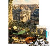 Rompecabezas de 1000 Piezas para Adolescentes Balcón Parisino con máquina de Escribir y café Rompecabezas para Adolescentes Juguete Decorativo para la Pared para Crear Recuerdos Regalos para Amigos
