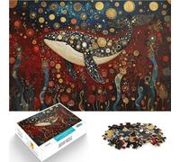 Rompecabezas de 1000 Piezas para Adolescentes Ballena Azul en un océano Dorado y Estrellado Juego Intelectual Buen Regalo 38x26cm