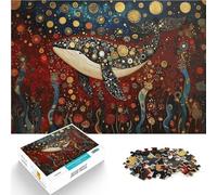 Rompecabezas de 1000 Piezas para Adolescentes Ballena Azul en un océano Dorado y Estrellado Juego Intelectual Buen Regalo 38x26cm