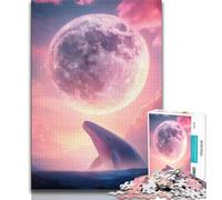 Rompecabezas de 1000 Piezas para Adolescentes: Ballena bajo la Luna Rosa Juegos educativos clásicos Incluye póster a Juego y Hoja de Trivia para niños a Partir de 14 años 38x26cm