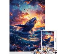 Rompecabezas de 1000 Piezas para Adolescentes: Ballena Saltando al Atardecer con gaviotas decoración del hogar Juguetes Regalos para Mujeres y Hombres Juego Educativo para Mejorar el Amor en Pareja