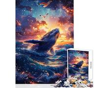 Rompecabezas de 1000 Piezas para Adolescentes: Ballena Saltando al Atardecer con gaviotas Juguetes antiestrés Regalo para cumpleaños Juego Educativo Actividades Divertidas en casa tamaño 50x75cm