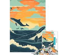 Rompecabezas de 1000 Piezas para Adolescentes Ballenas al Atardecer Juguete Intelectual Juego Imposible Análisis y lógica Regalo Ideal para cumpleaños (Tamaño 38x52cm)